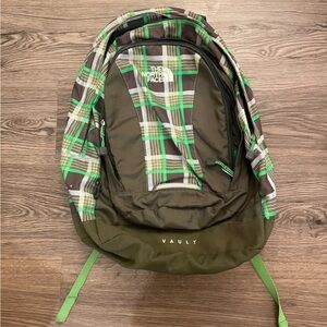 The North Face Vault Plaid Green and Brown Backpack